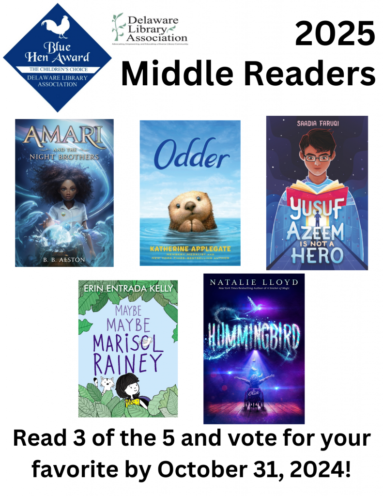 Middle Readers 2025 - Read 3 of the 5 and vote for your favorite by October 31, 2024!